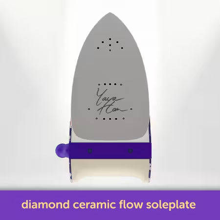 Gray ironing board with 'Yaya Han' branding on a white background