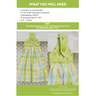 Pattern for a green fabric tea towel holder with checkered fabric on a white background