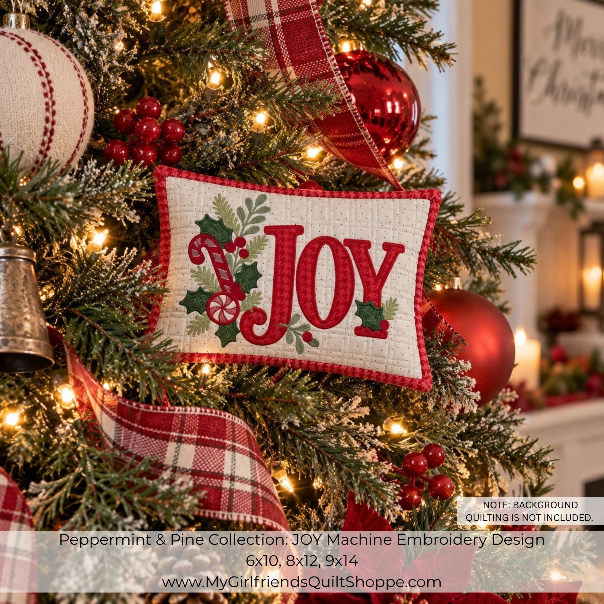 Xmas柄　 Gallery Holly & the Joy Peppermint and Pine: JOY (Downloadable Machine Embroidery Design