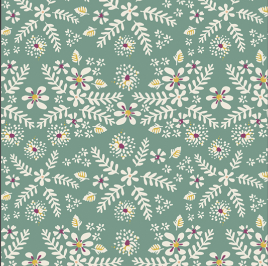 Floral print on green background, sold in 3 yard cuts