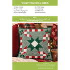A quilting pattern cover titled 'WHAT YOU WILL NEED' for a Christmas-themed quilt. The cover lists fabric requirements and a key pattern scale.