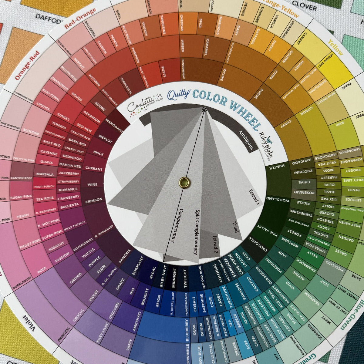 Color wheel with labeled colors on a white background