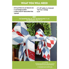 Fabric bow-making instructions with fabric swatches and materials list.