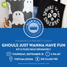Promotional flyer for a Scan N Cut project class with Halloween-themed products and event details.