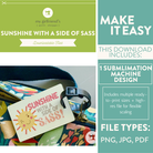 Promotional graphic for a sublimation design package with a colorful bag and tag featuring text and graphics.