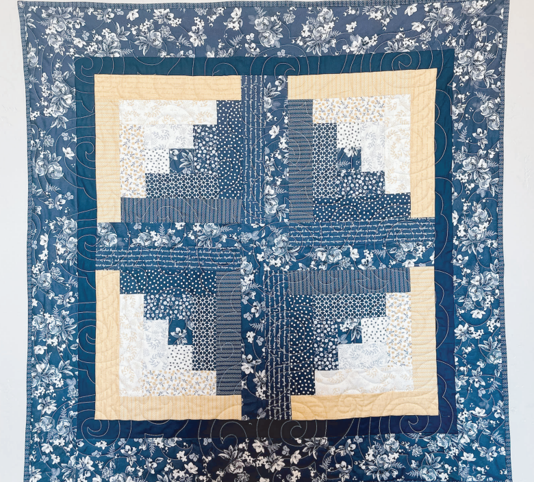 blue log cabin quilting