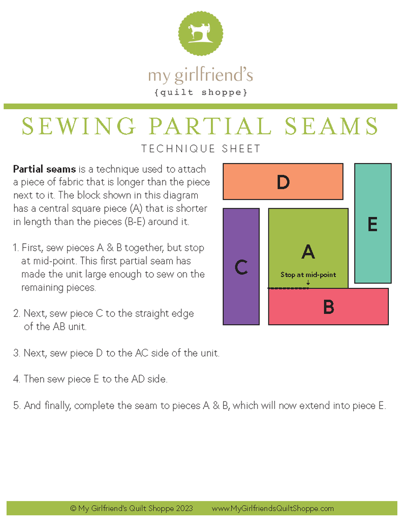 Sewing Partial Seams Technique Sheet 