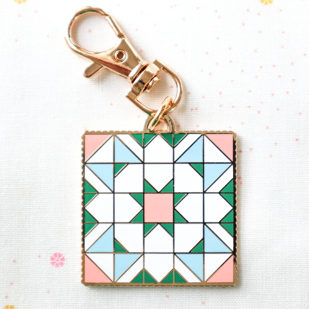 Shining Star Quilt Block Enamel Charm