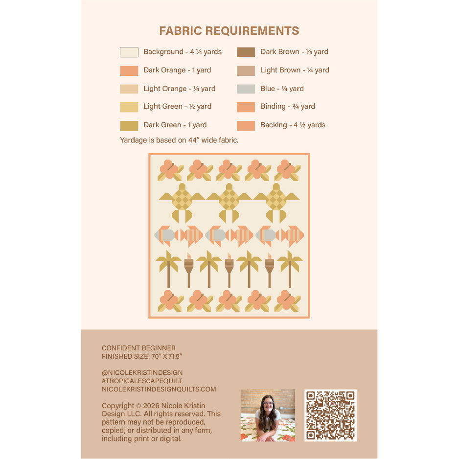 Fabric requirement chart for a quilt pattern with turtle design on a beige background