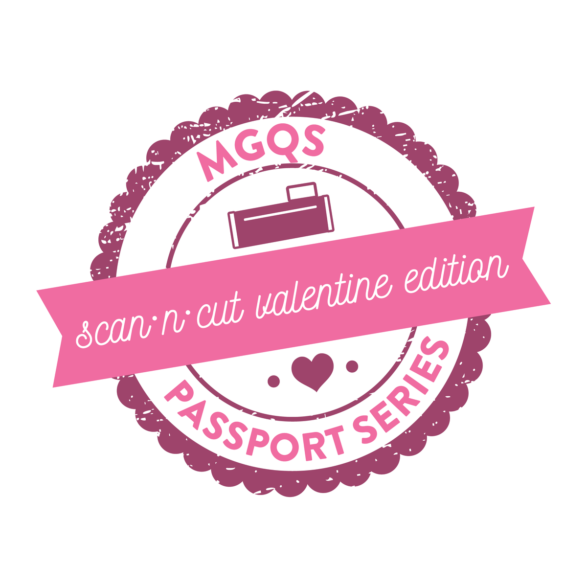 Logo for MGQS scan 'n' cut Valentine edition Passport Series on a white background