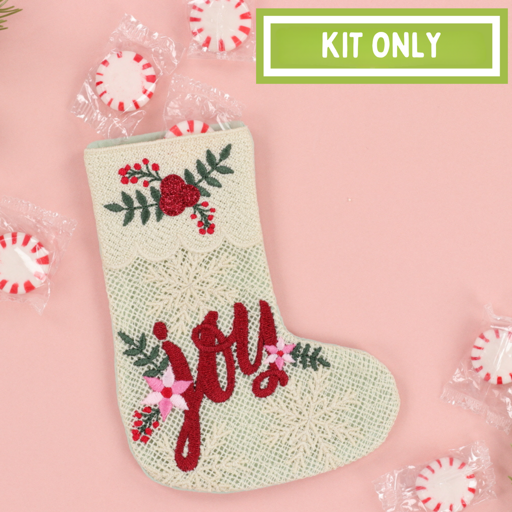 Kimberbell Embroidery Club - November 2024: Christmas Joy Lace Gift Stocking - KIT ONLY