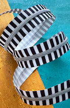 Zipper Tape- Wide Black Stripe with Nickel