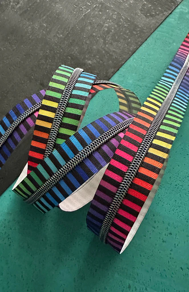 Zipper Tape- Wide Rainbow Stripe with Nickel