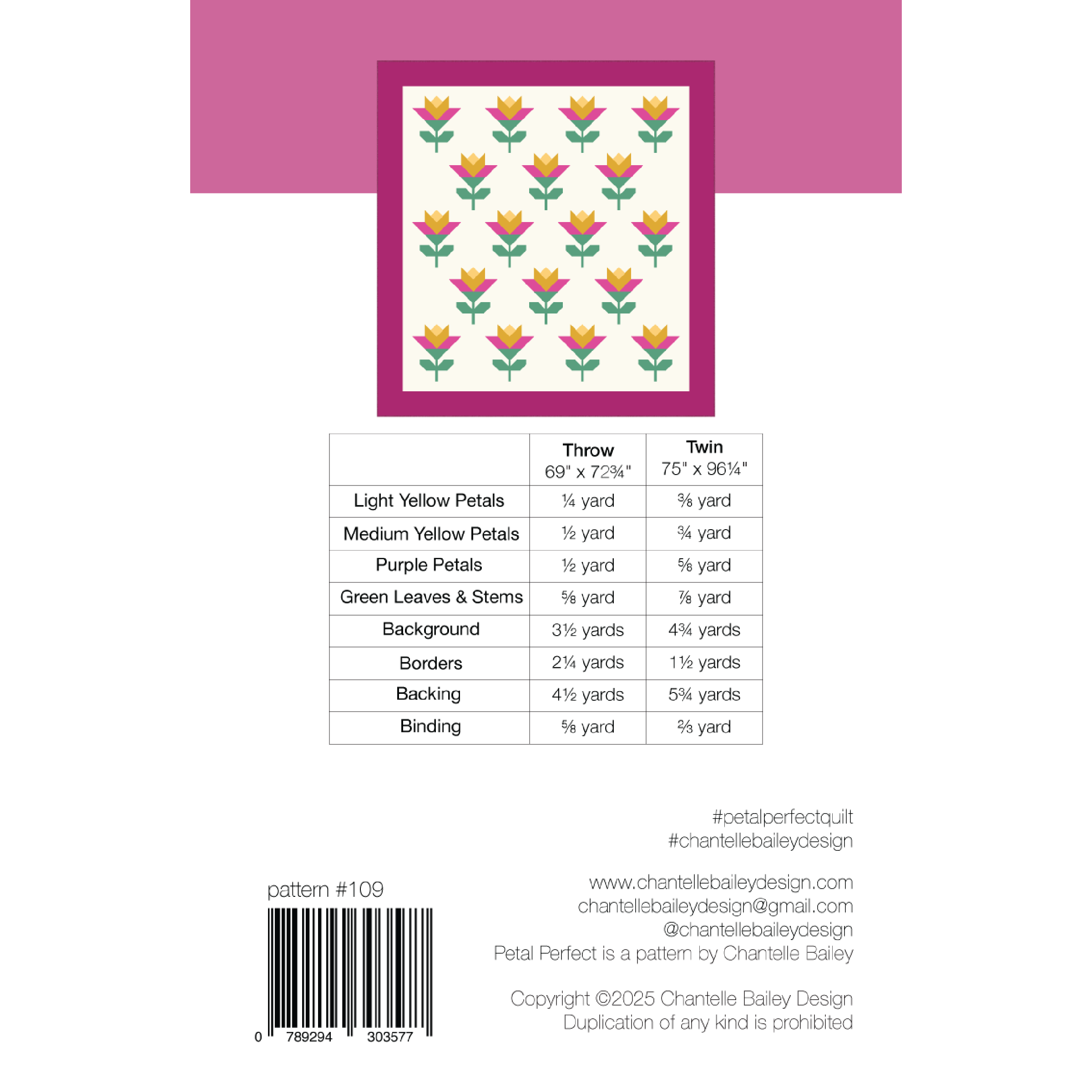 Pre-order Petal Perfect Quilt Pattern by Chantelle Bailey- Back