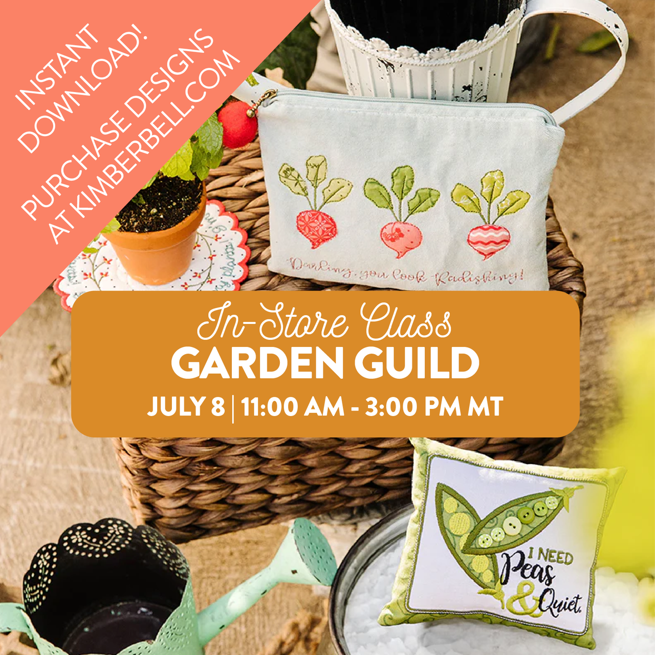 Promotional flyer for a garden-themed in-store class with gardening-themed products.