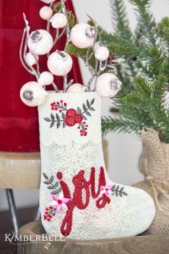 Kimberbell Embroidery Club - November 2024: Christmas Joy Lace Gift Stocking - KIT 