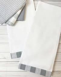 Vintage Gingham Trim Kitchen Towel- Grey