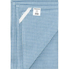 Blue and white checkered fabric with a Dunroven House label on a white background