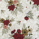 Floral pattern with red, pink, and green flowers on a beige background