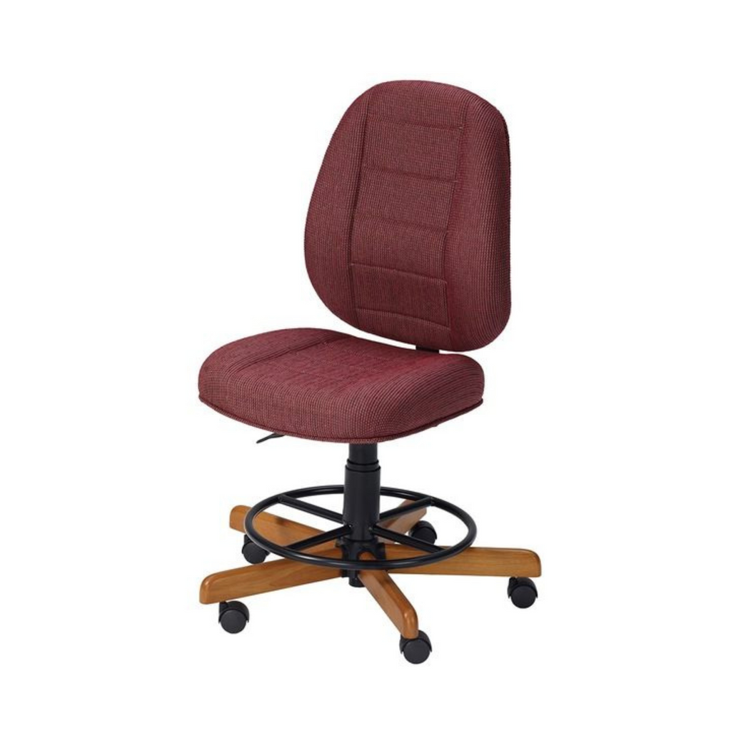 red desk chair on wheels
