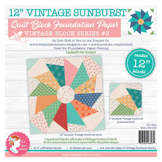Lori Holt Vintage Sunburst Quilt Block Foundation Paper, 12"