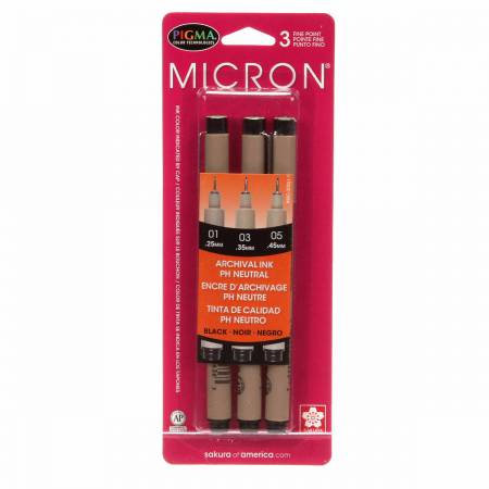 Pigma Micron Pen Set-3 Sizes -Black