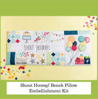 Shout Hooray Bench Pillow on a yellow and green background